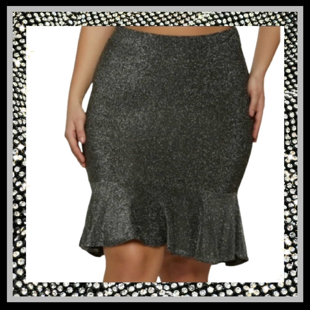 SPARKLY ☆ SILVER ☆ HI-LO ☆ SAMBA SKIRT ☆ NWT